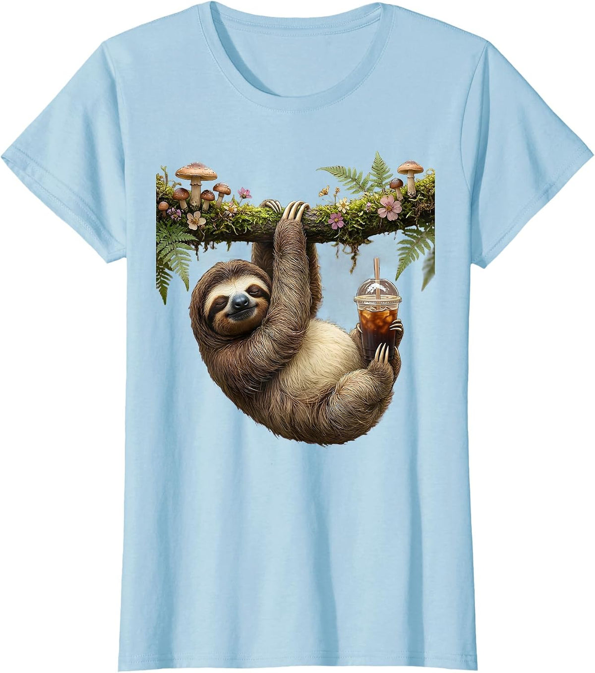 Women's Sloth Iced Coffee Lover Funny Lazy Day Gift T-Shirt - Baby Blue