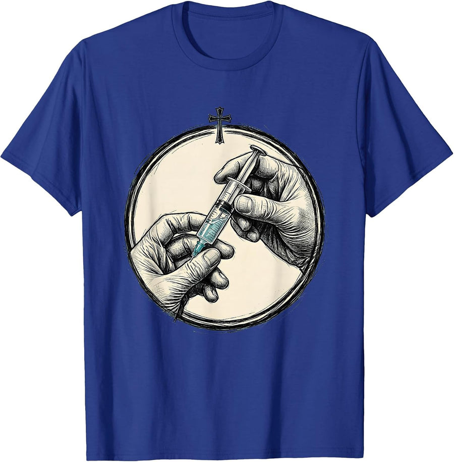 Pharmacy Technician Syringe Illustration Graphic T-Shirt - Royal Blue
