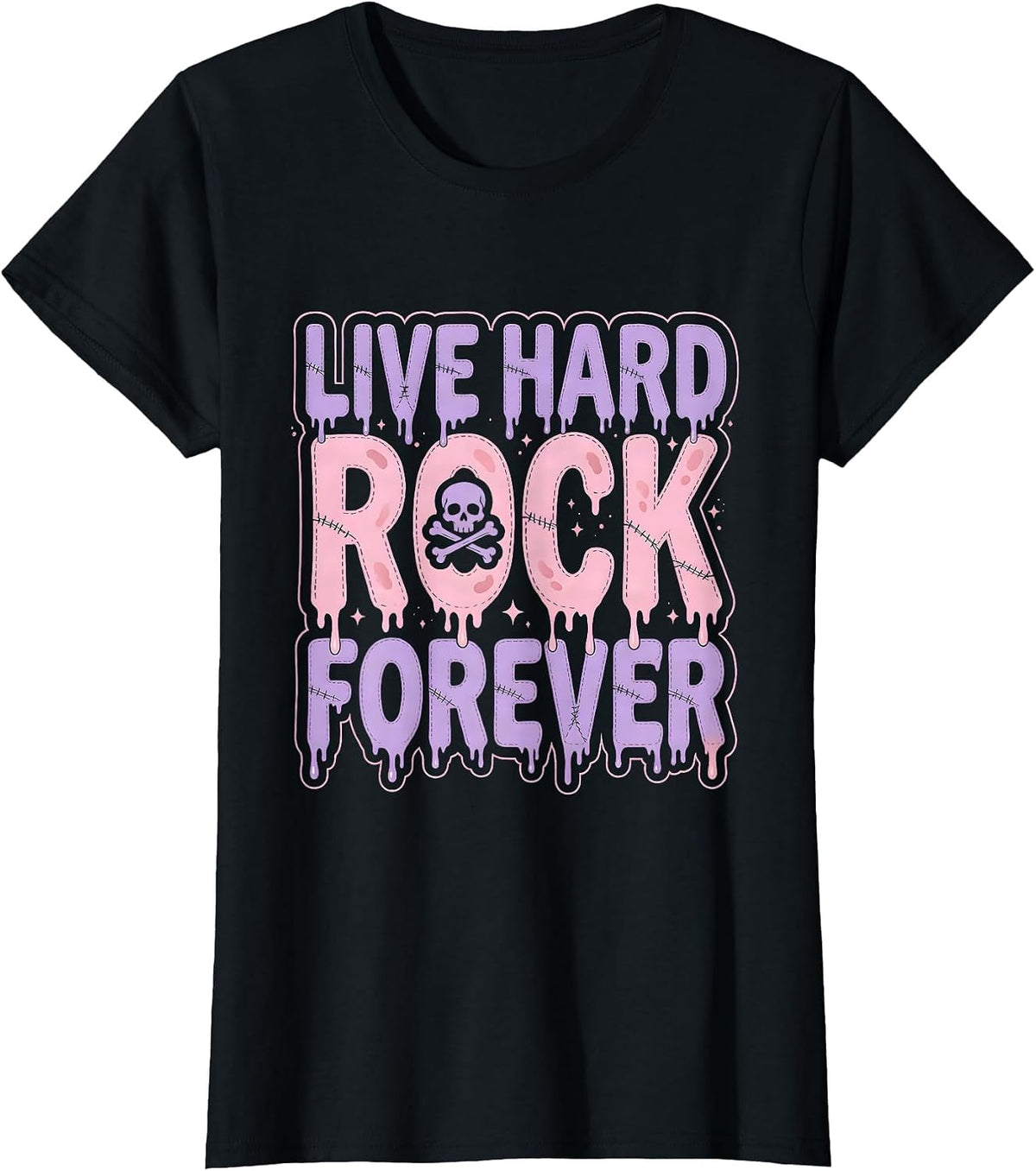 Live Hard Rock Forever Vintage Band Design T-Shirt - Black