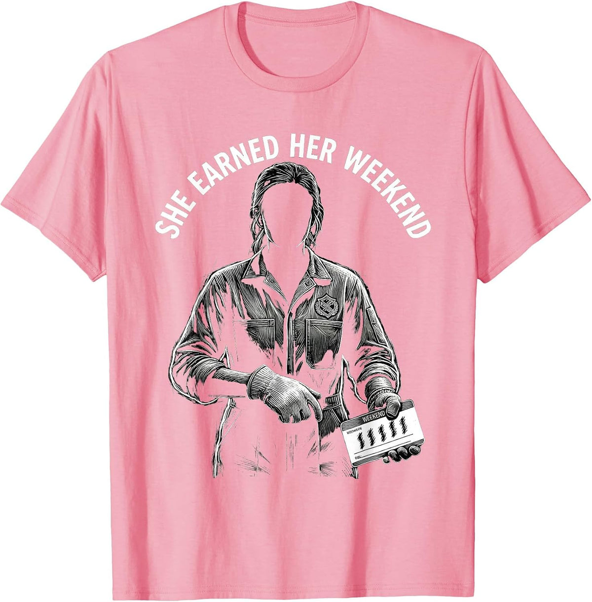 Men's She Earned Her Weekend Union Strong Labor Day Worker Pride T-Shirt - Pink