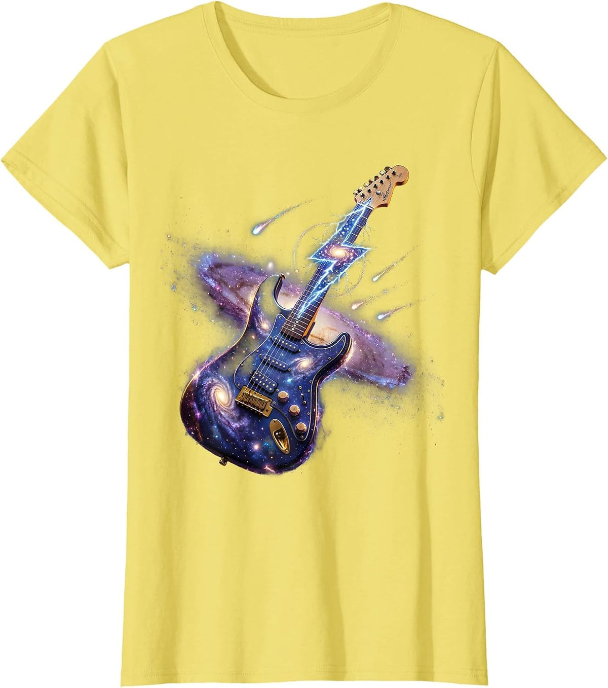 Lightning Bolt Electric Guitar Rock Music Graphic T-Shirt - Lemon Yellow