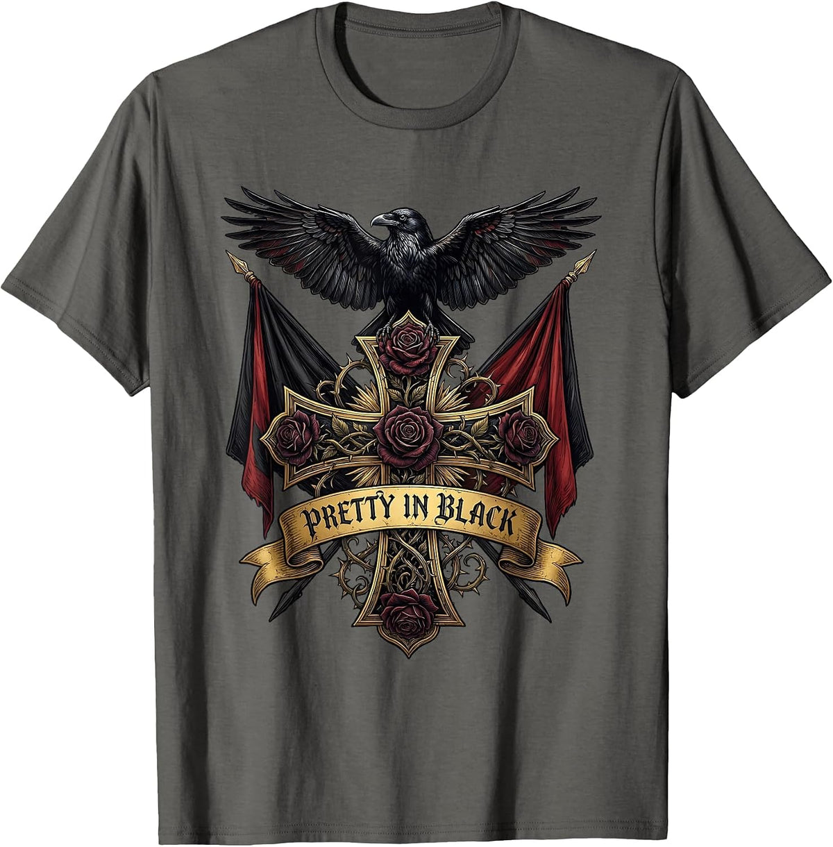 Pretty in Black Goth Aesthetic Women's Design T-Shirt - Asphalt Grey