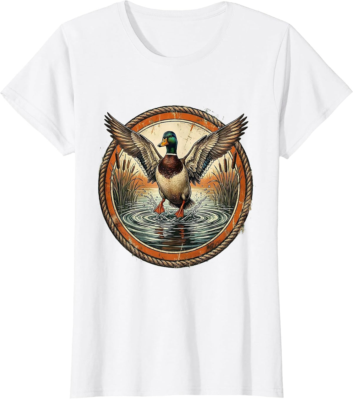 Women's Duck Splash Landing on Still Pond Illustration T-Shirt - White