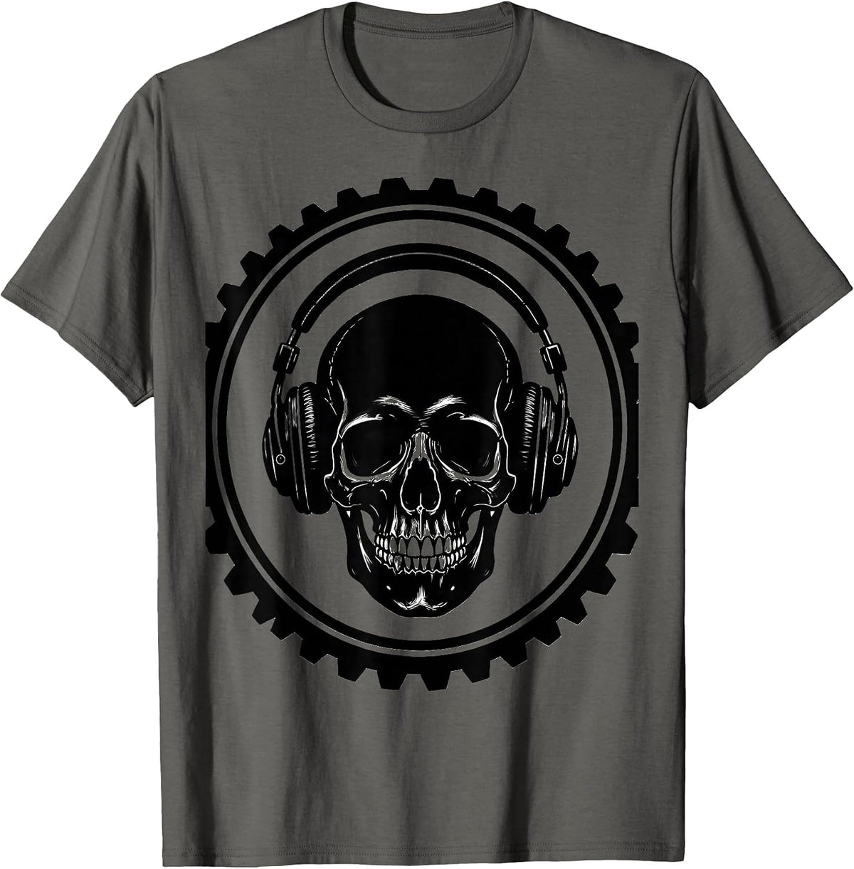 Skull Vintage Headphones Rock Music Graphic T-Shirt - Asphalt Grey