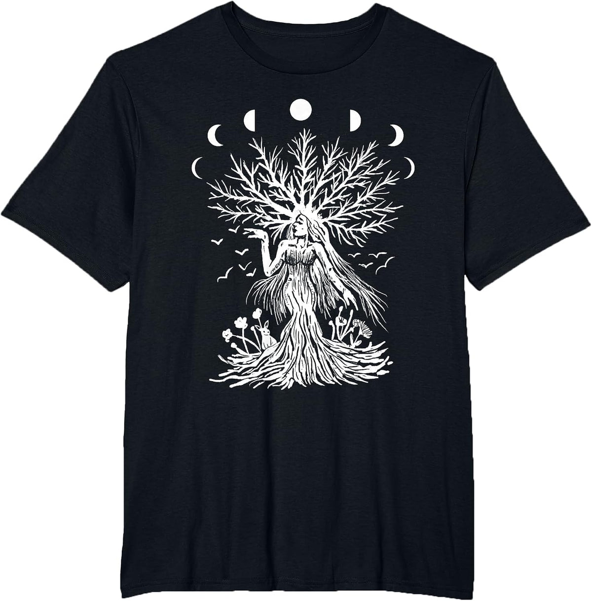 Tree Goddess, Moon Phases Pagan Goth T-Shirt - Black
