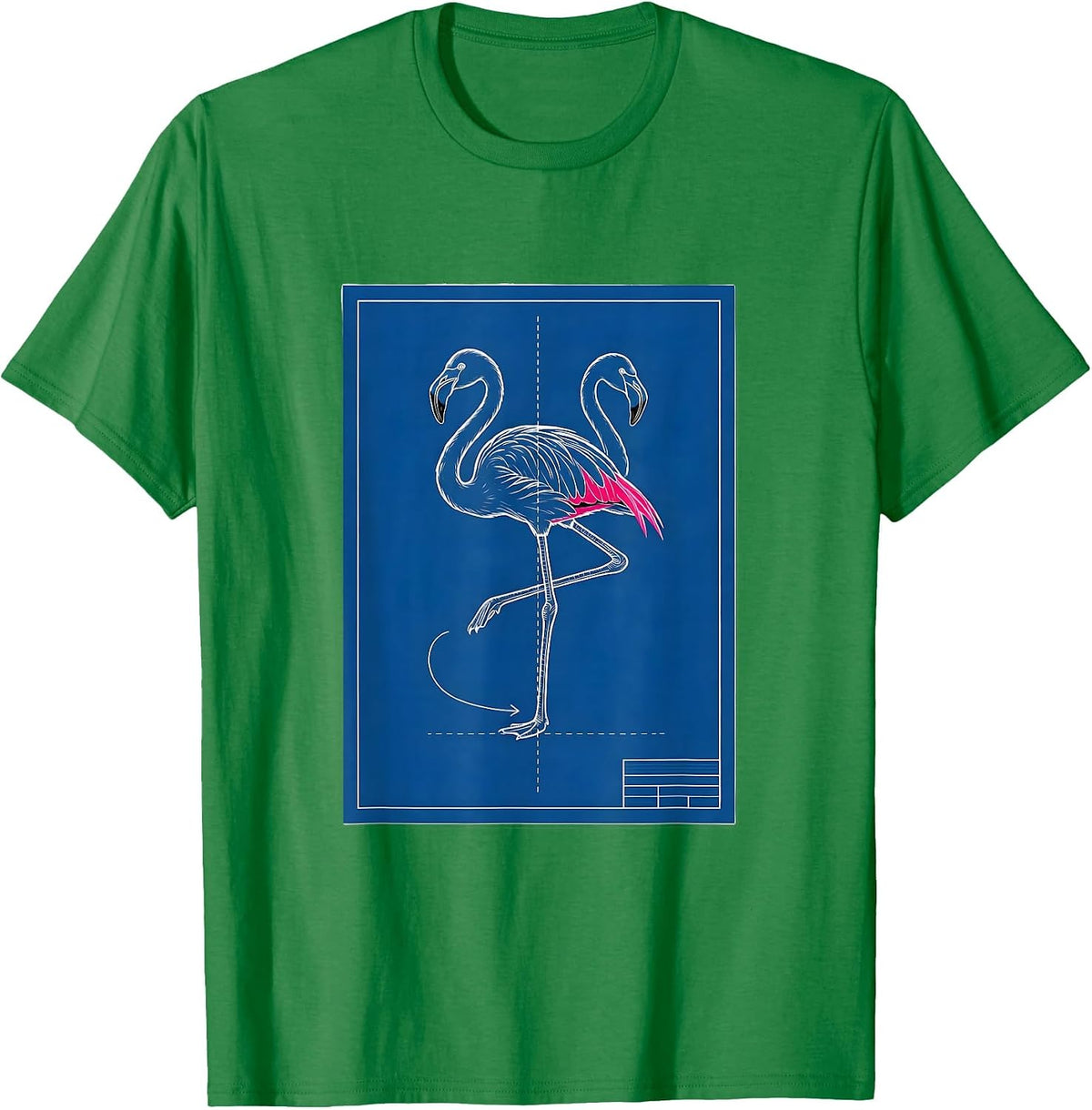 Men's Flamingo Drafting Sheet Technical Blueprint Bird Humor T-Shirt - Kelly Green