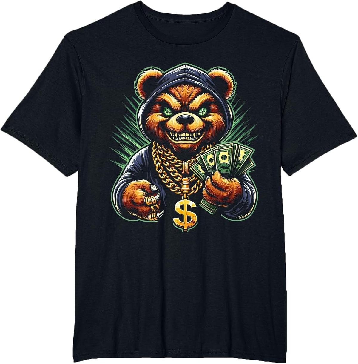 Money Calling Hip Hop Bear Teddy Tee Gangster Rap Swag Dope T-Shirt - Black
