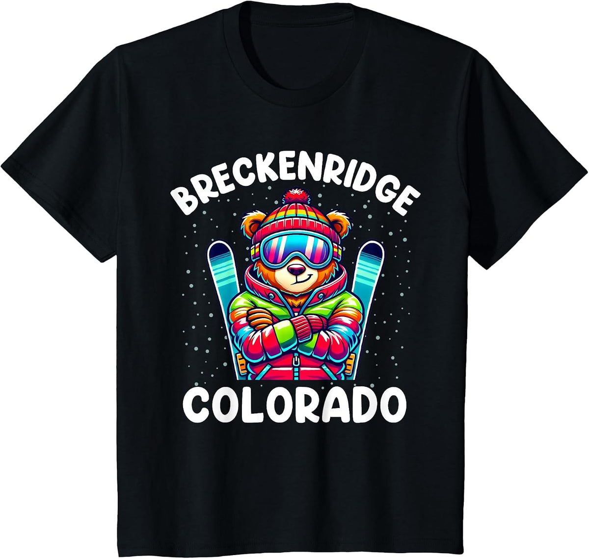 Breckenridge Colorado Ski Family Trip Cute Bear for Kids T-Shirt - Black