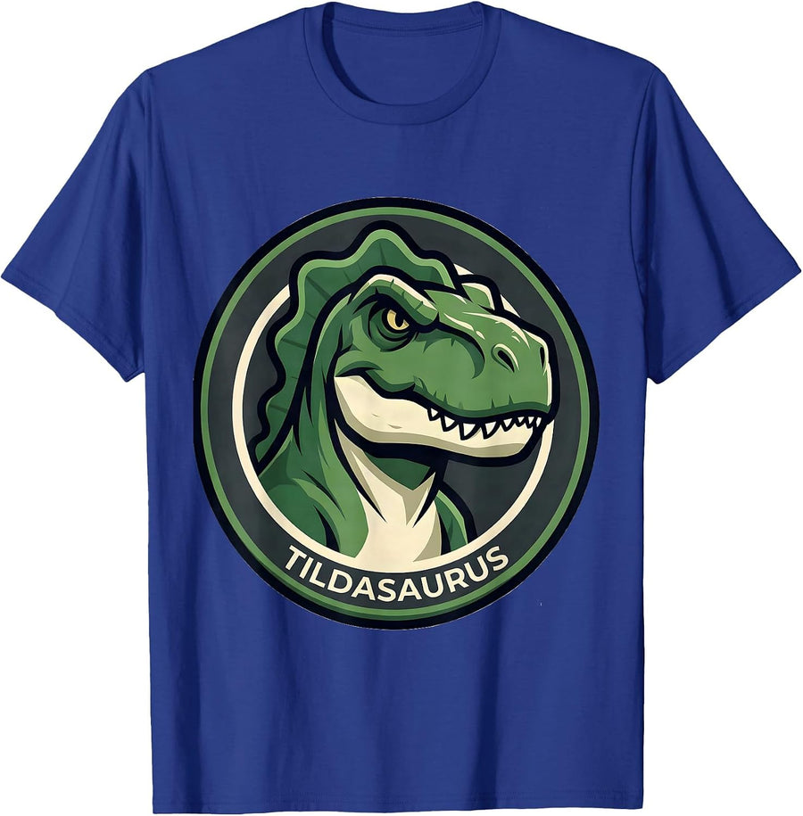 Tildasaurus Funny Grammar Teacher Dinosaur Punctuation Humor T-Shirt - Royal Blue