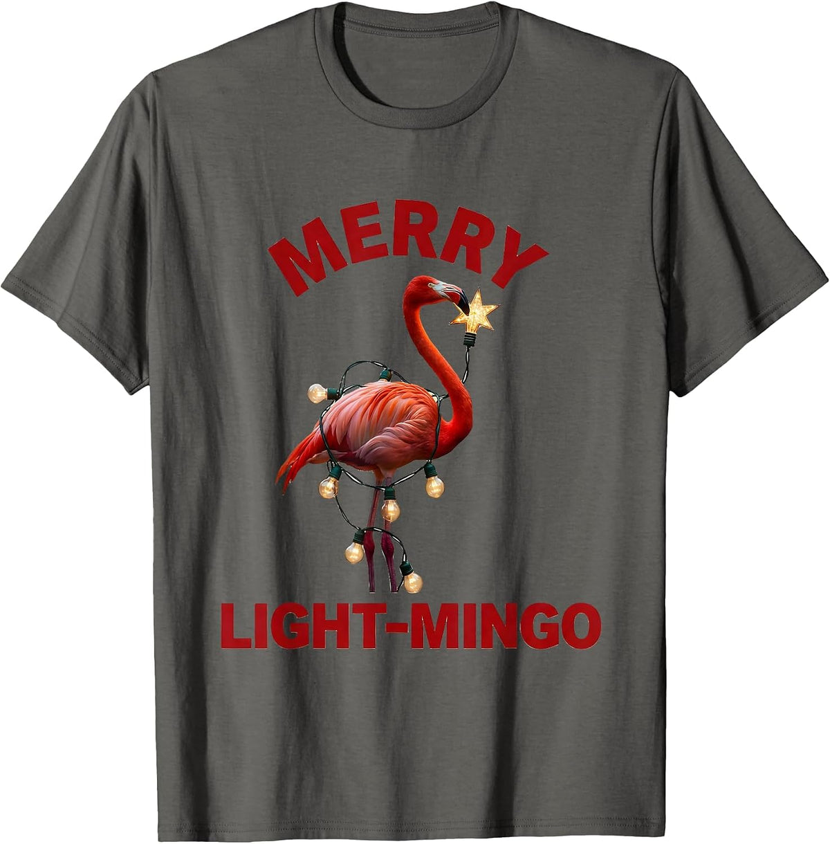 Men's Merry Light-Mingo Funny Flamingo Cactus Christmas in July T-Shirt - Asphalt Grey