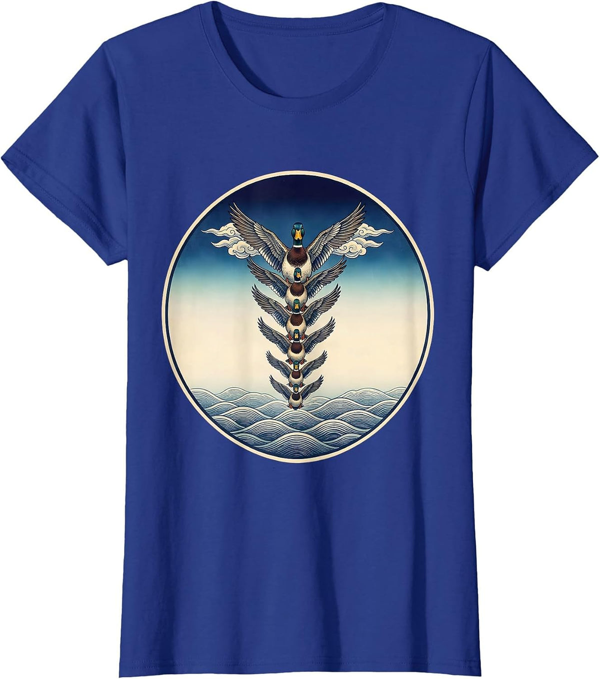 Women's Flock of Ducks V Formation Flying Illustration T-Shirt - Royal Blue