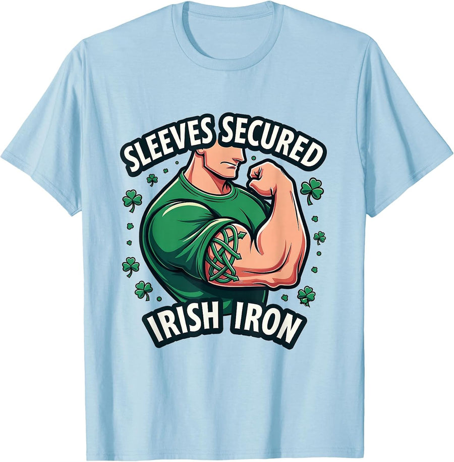 Sleeves Secured Irish Iron St Patrick's Day T-Shirt - Baby Blue