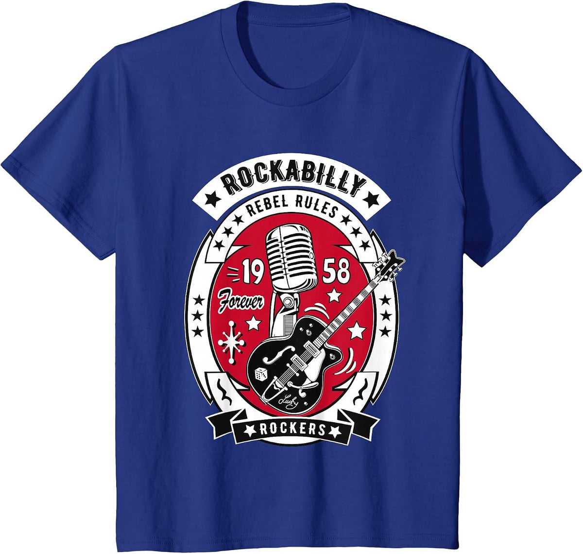 1950s Sock Hop Dance Rock N Roll Shirt 50s Rockabilly Guitar T-Shirt - Royal Blue