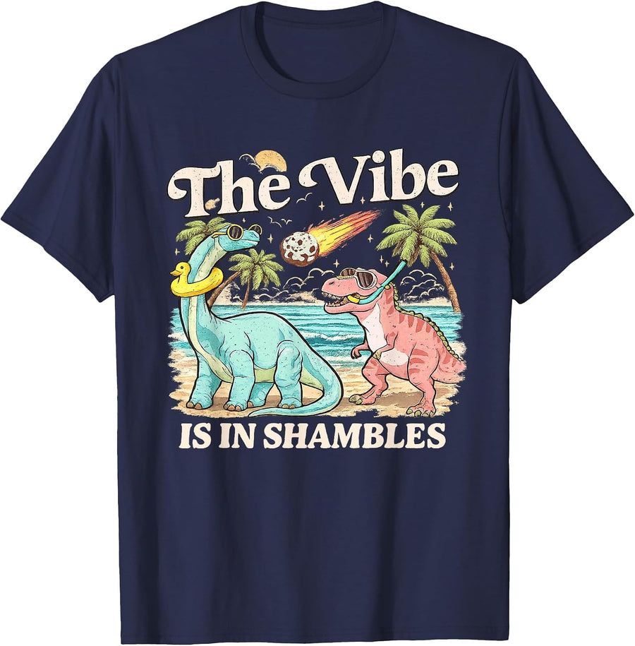 The Vibe is in Shambles Dinosaur Mental Health Awareness T-Shirt - Navy Blue