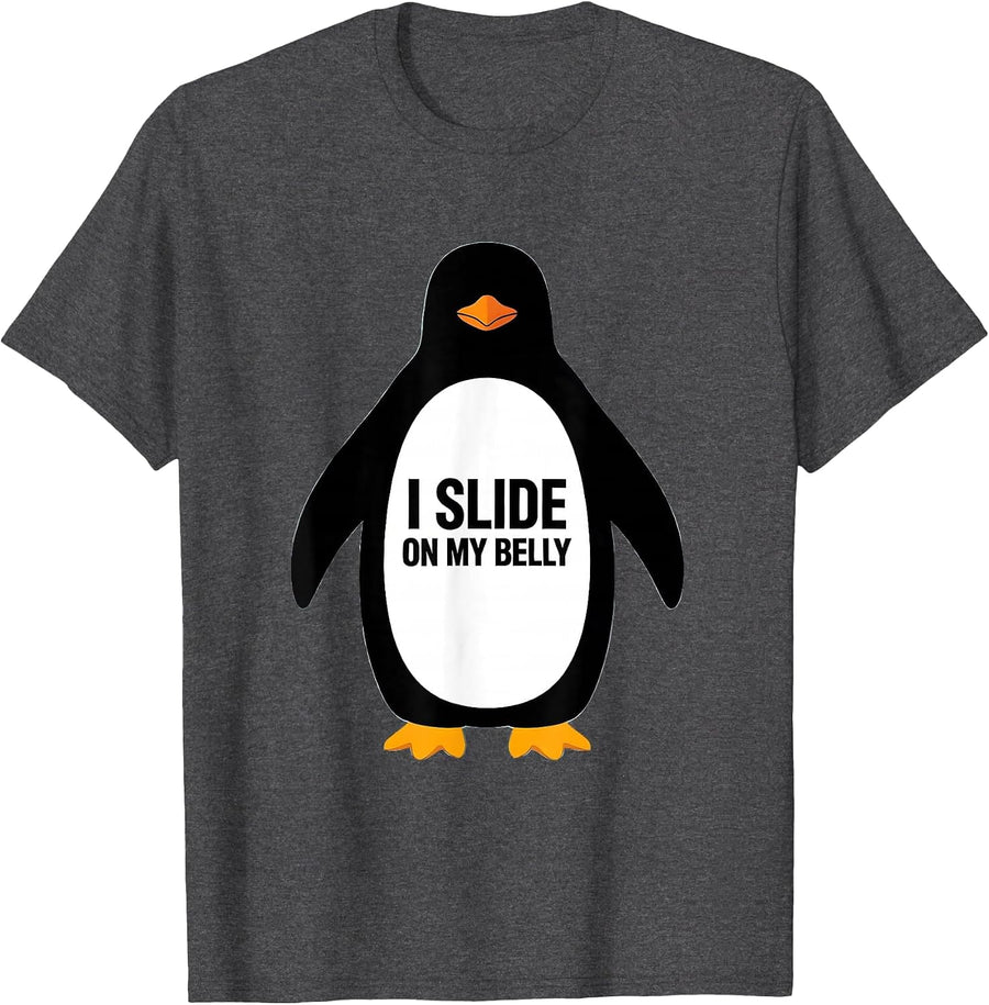 Men's I Slide On My Belly Funny Penguin Lover Costume Humor T-Shirt - Dark Heather Grey