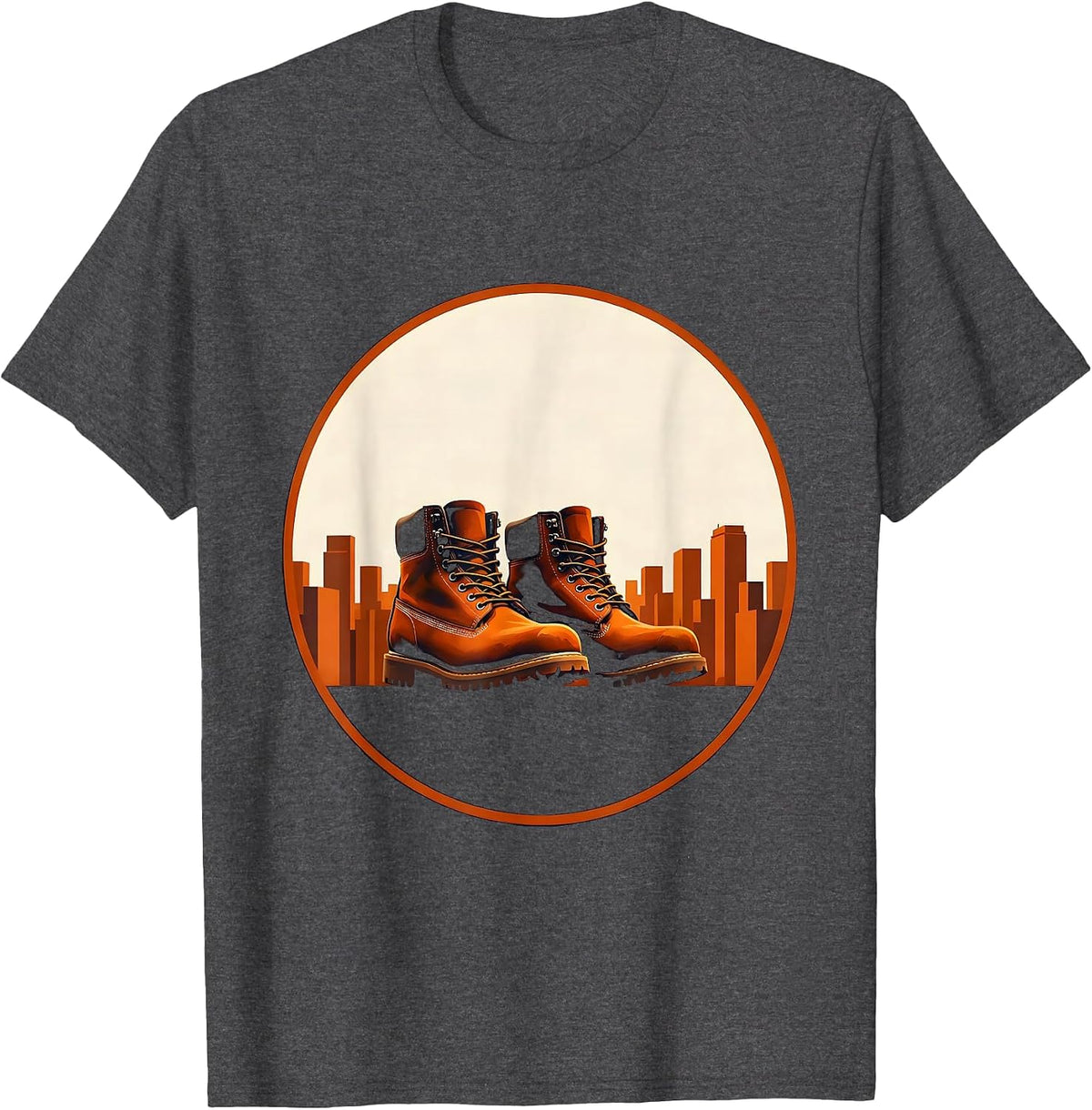 Labor Day Worker Boots City Skyline Illustration T-Shirt - Dark Heather Grey