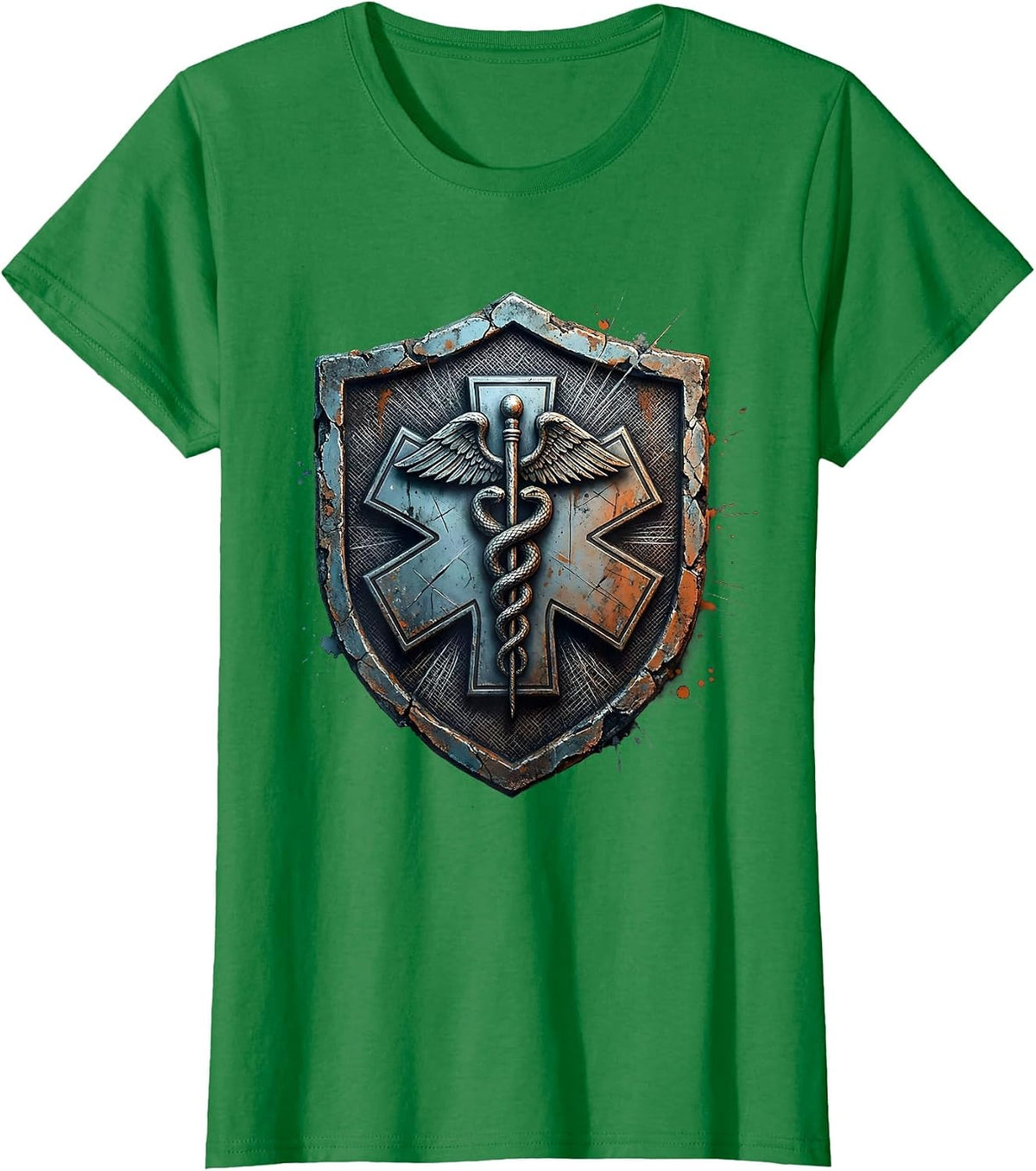 EMT Badge Caduceus Star of Life Graphic T-Shirt - Kelly Green
