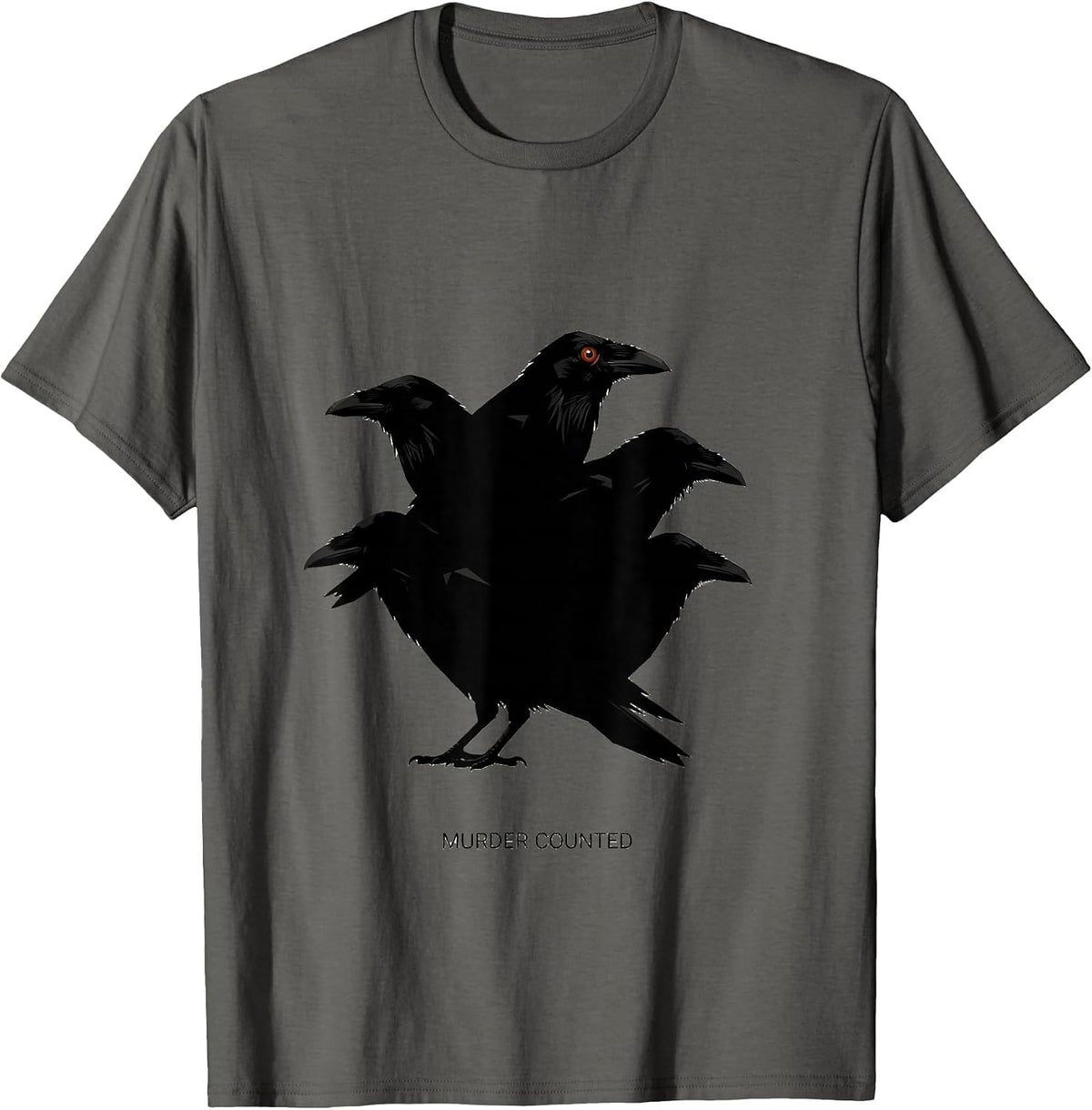 Men's Murder Counted Dark Humor Crow Raven Bird Lover Pun T-Shirt - Asphalt Grey