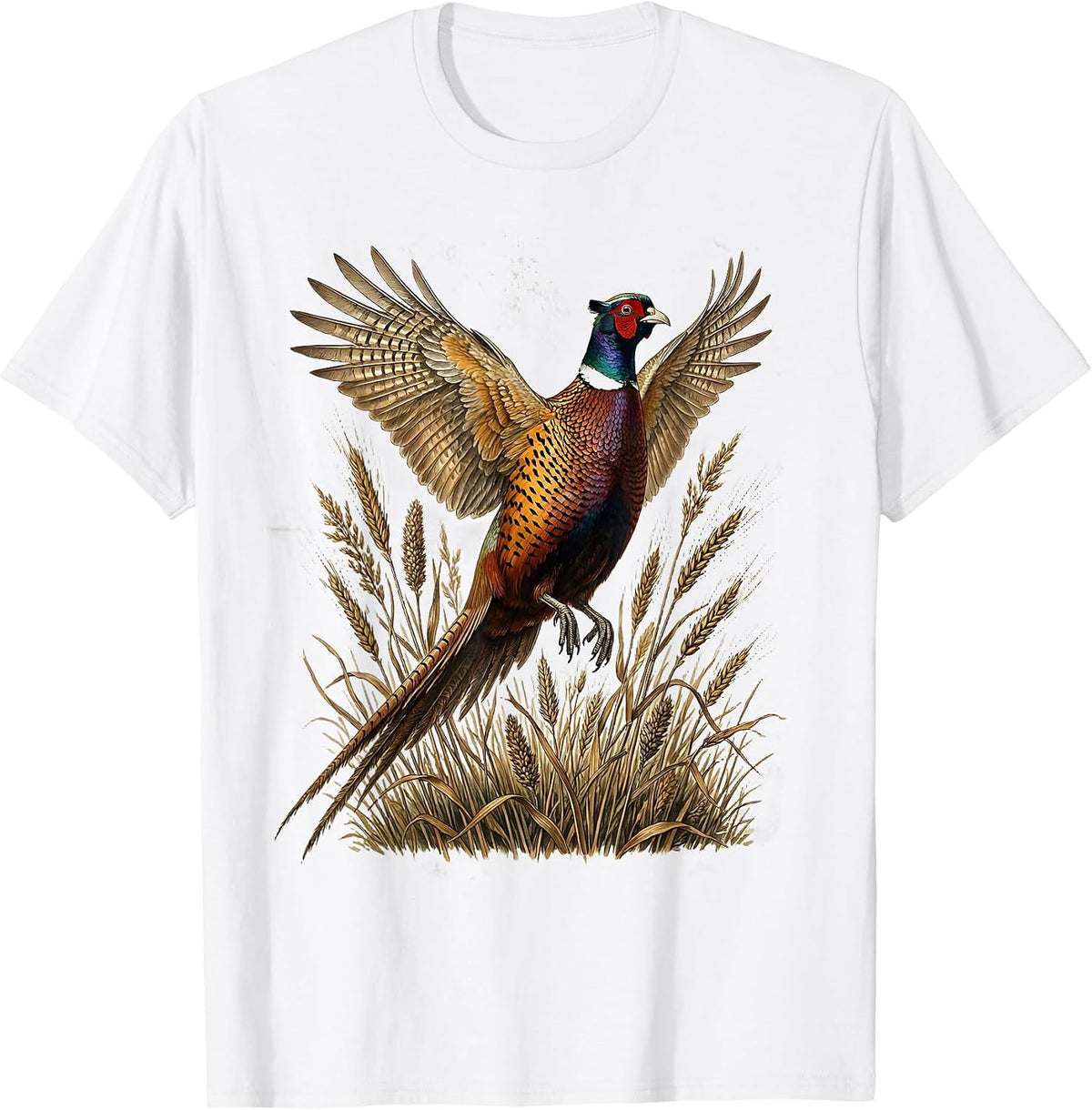 Men's Pheasant Burst Fall Hunting Graphic Design T-Shirt - White
