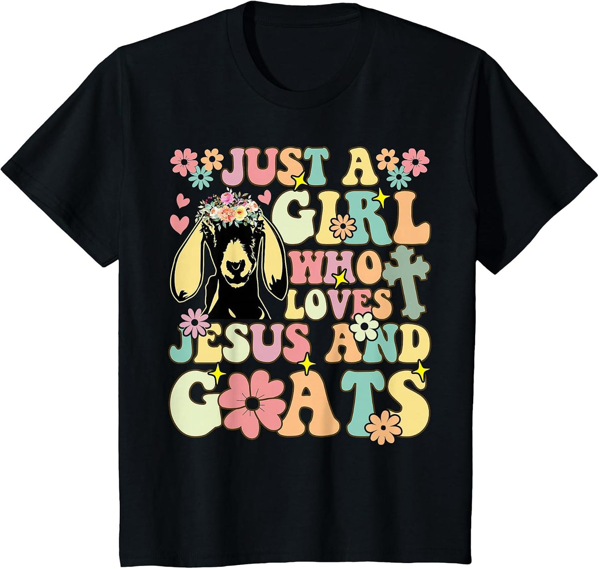 Groovy Farmer Farming Just a Girl Who Loves Jesus and Goats T-Shirt - Black