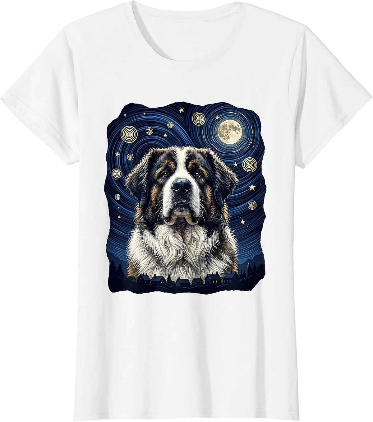 Women's Great Pyrenees Van Gogh Style Starry Night Portrait T-Shirt - White