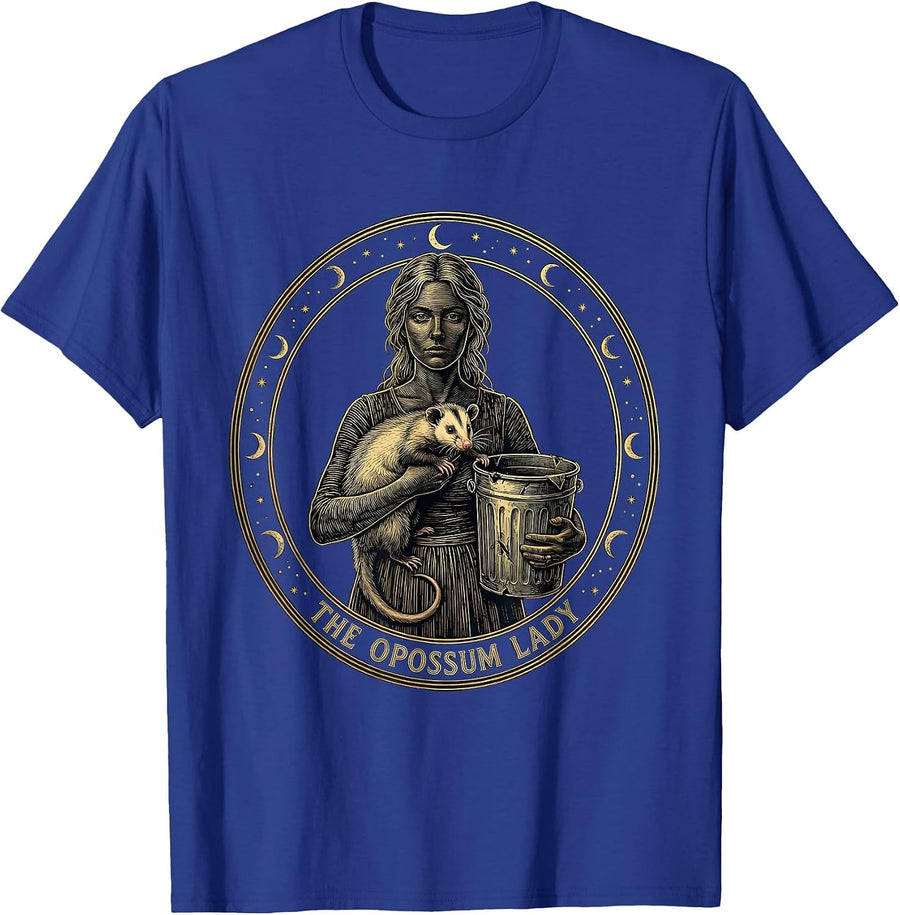 The Opossum Lady Mystic Celestial Tarot Card Humor T-Shirt - Royal Blue