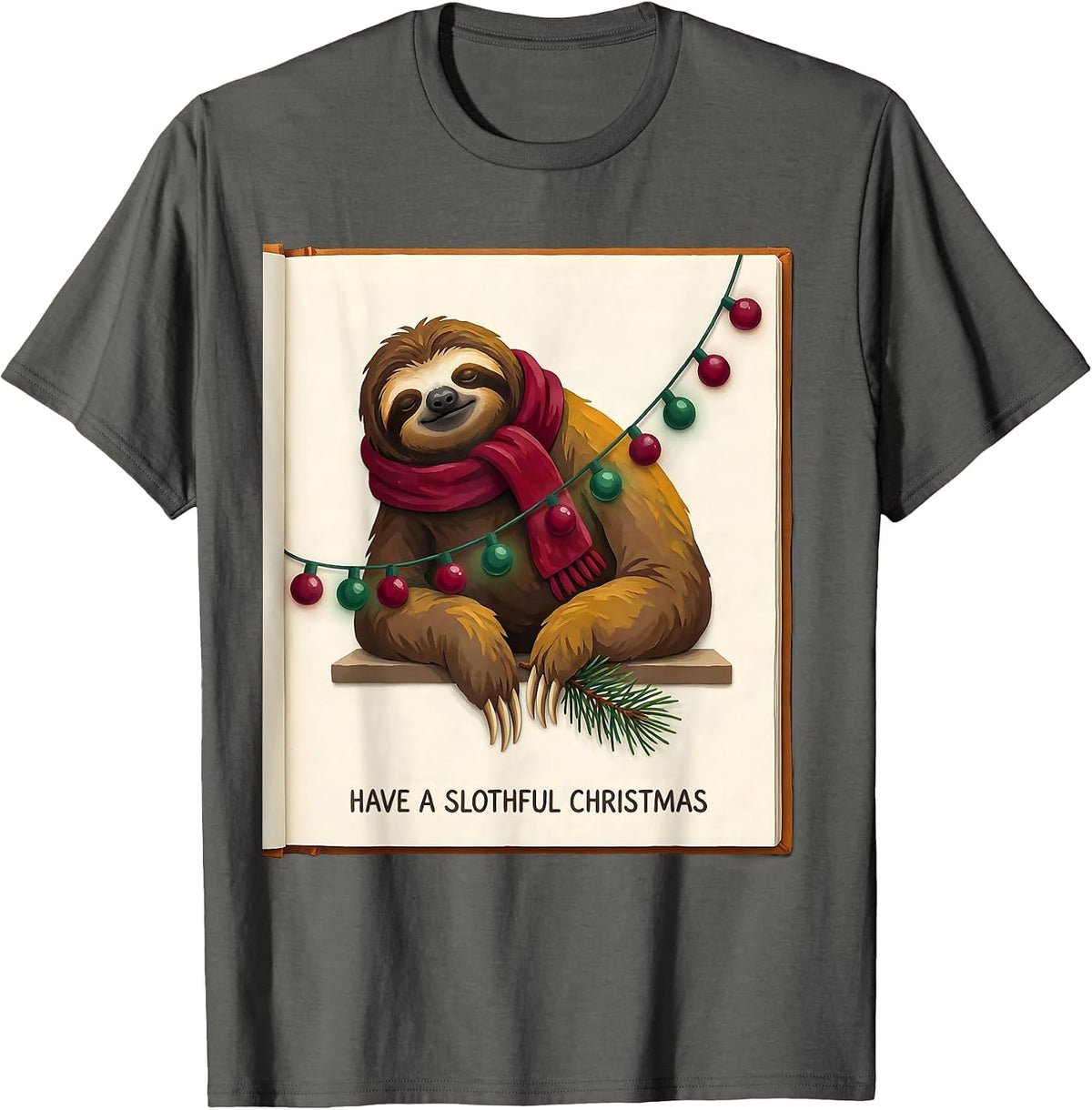 Men's Have a Slothful Christmas Funny Sloth Lover Holiday Pajama T-Shirt - Asphalt Grey