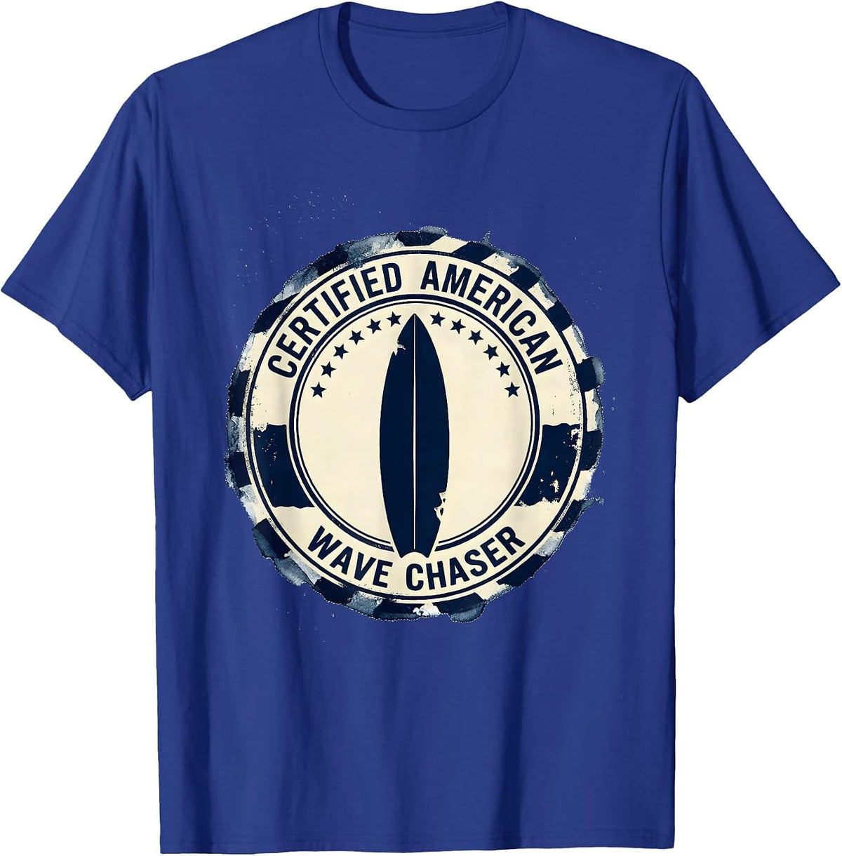 Men's Certified American Wave Chaser Patriotic Surfer Vintage T-Shirt - Royal Blue