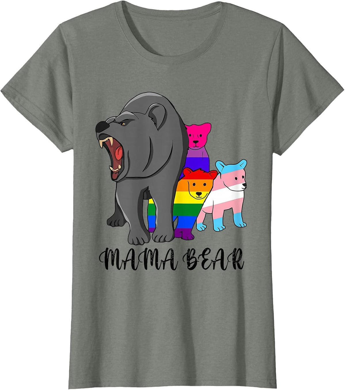 Mama Bear LGBT Gay Trans Pride Support LGBTQ Parade T-Shirt - Olive Heather