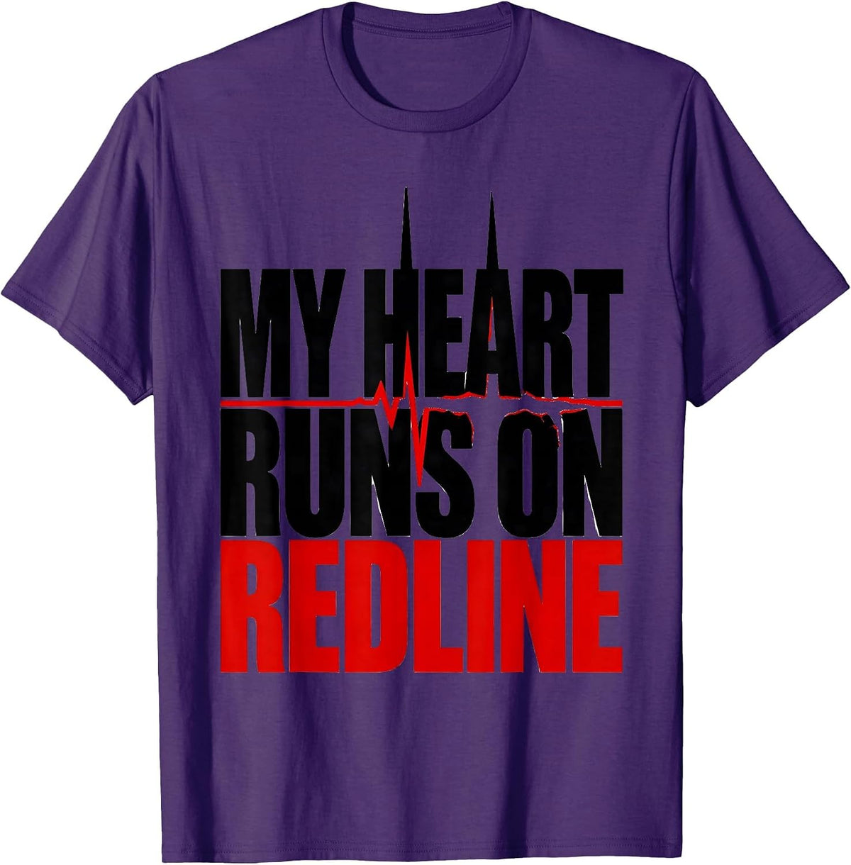 Men's My Heart Runs On Redline Funny Car Guy Auto Mechanic Racing T-Shirt - Purple