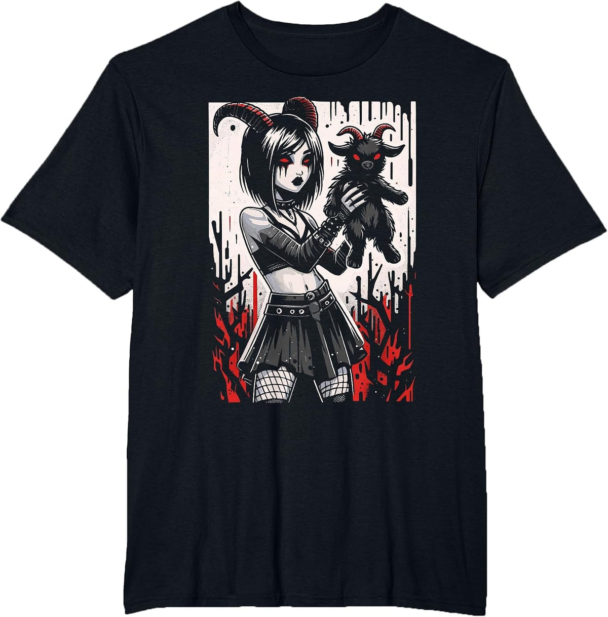 Black Goat Demon Alt Goth Girl Emo Red Occult Grunge Devil T-Shirt - Black