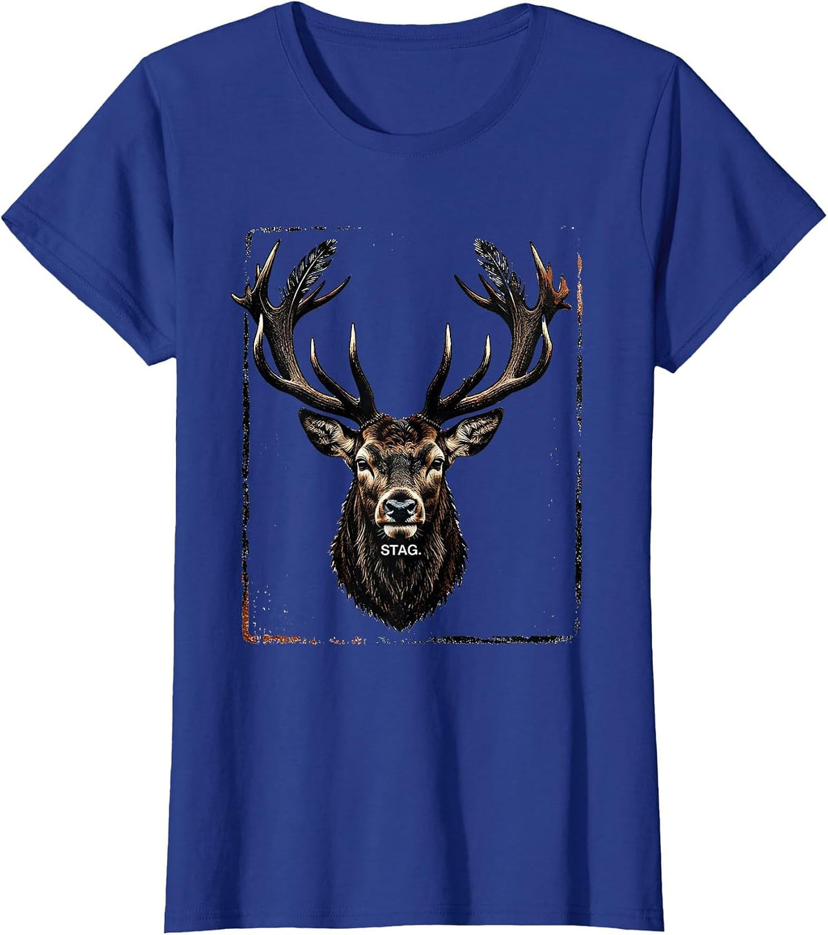 Women's Stag Rubber Stamp Graphic Tee Unisex Casual T-Shirt - Royal Blue