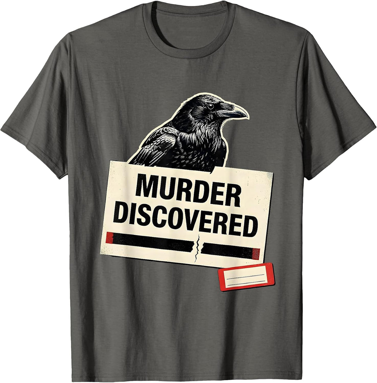 Men's Murder Discovered Dark Humor Gothic Crow Raven Bird Lover T-Shirt - Asphalt Grey