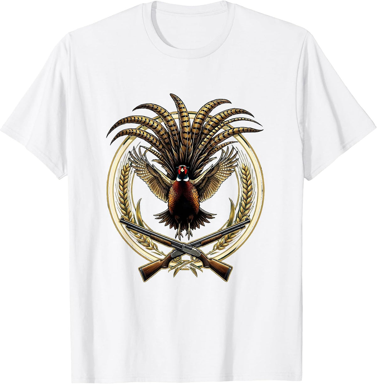 Men's Pheasant Burst Upward Mid-Flight Hunting Illustration T-Shirt - White