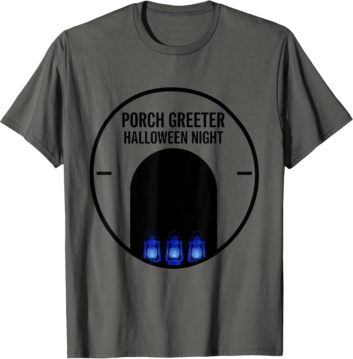 Men's Porch Greeter Halloween Night Christian Faith Over Fear T-Shirt - Asphalt Grey