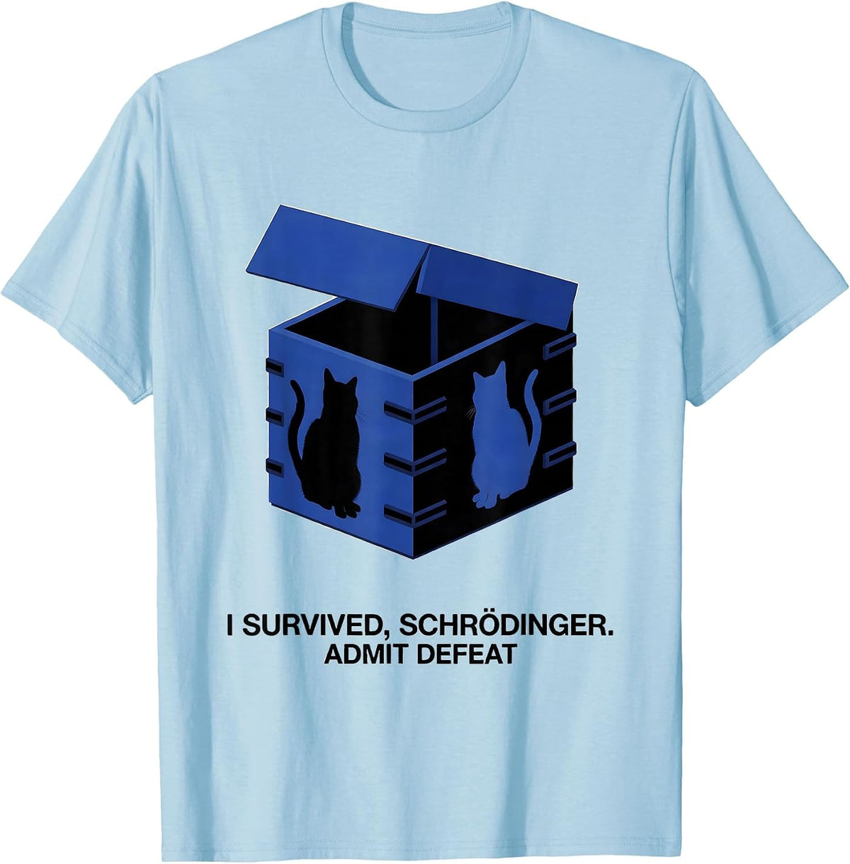Men's I Survived, Schrödinger Admit Defeat Funny Quantum Physics T-Shirt - Baby Blue