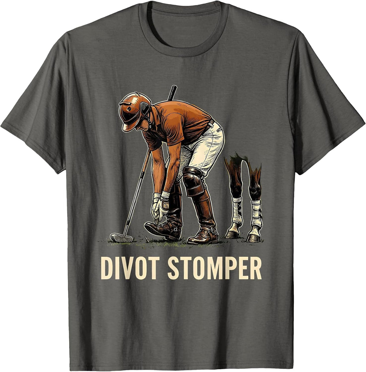 Divot Stomper Energetic Polo Player Horseback Riding Sport T-Shirt - Asphalt Grey