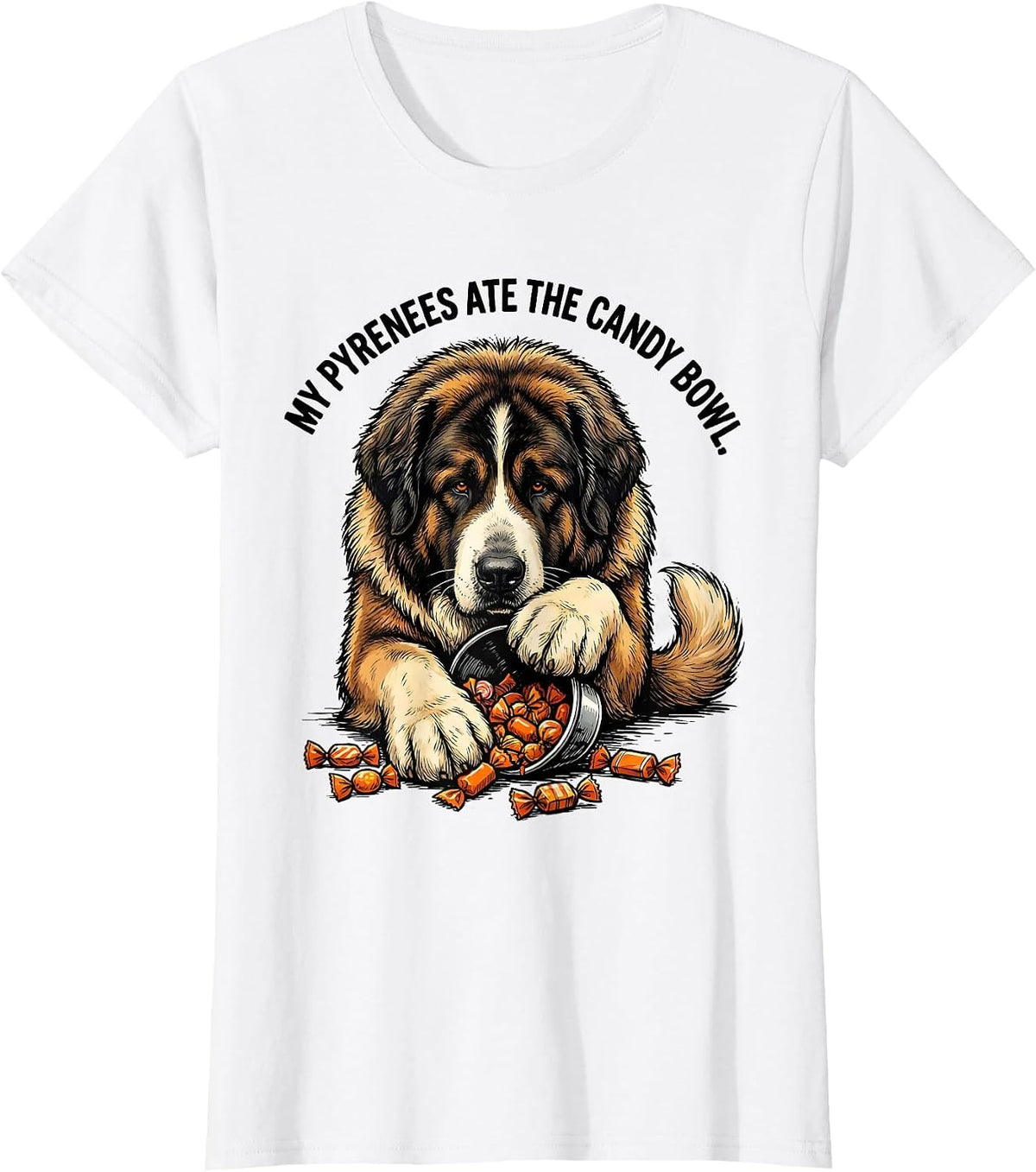 Women's My Pyrenees Ate The Candy Bowl Funny Halloween Dog Lover T-Shirt - White