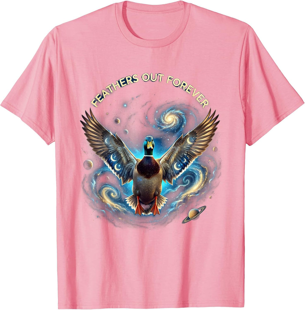 Men's Feathers Out Forever Duck Graphic Design T-Shirt - Pink