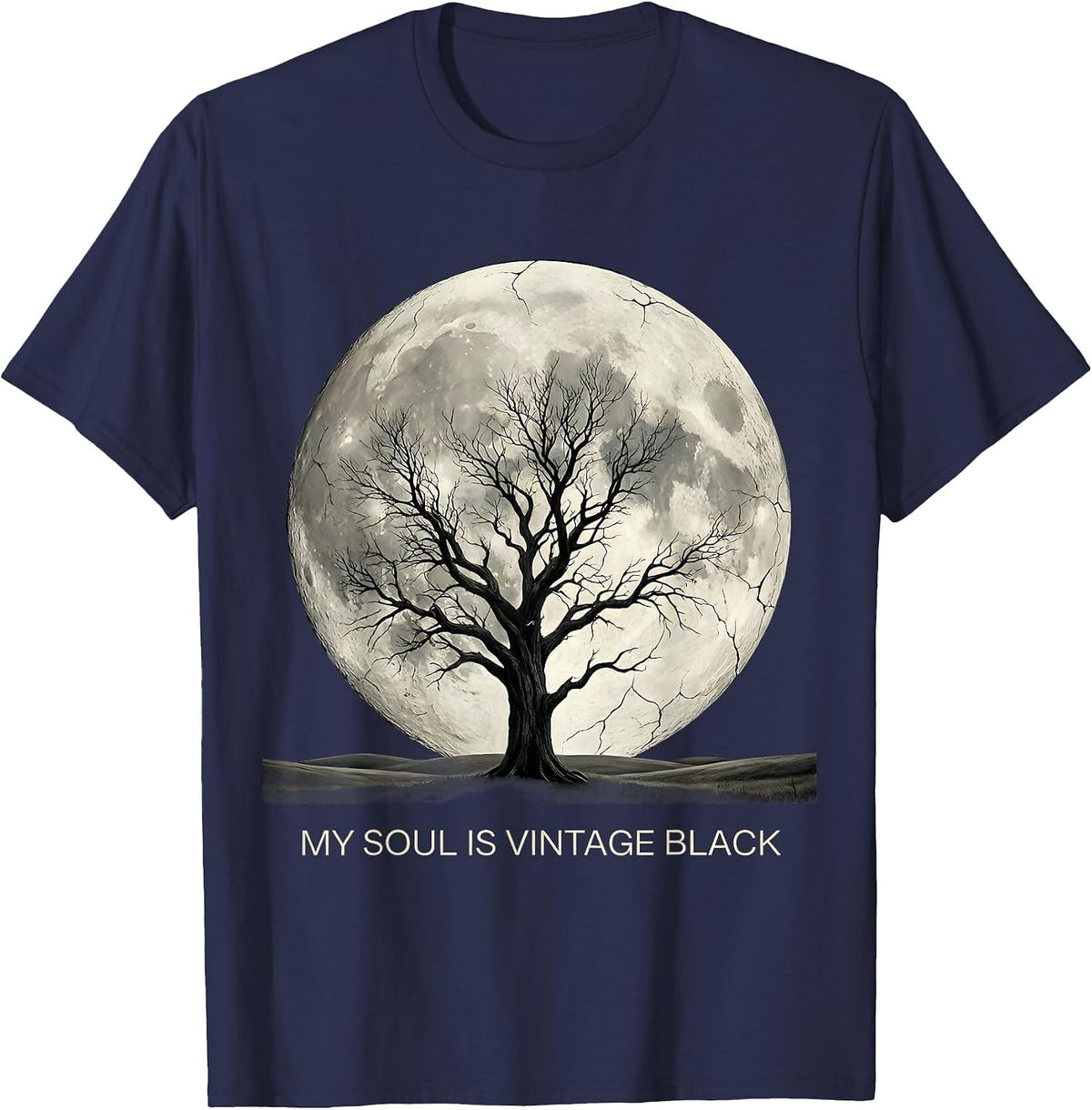 Men's My Soul Is Vintage Black Goth Dark Aesthetic Design T-Shirt - Navy Blue