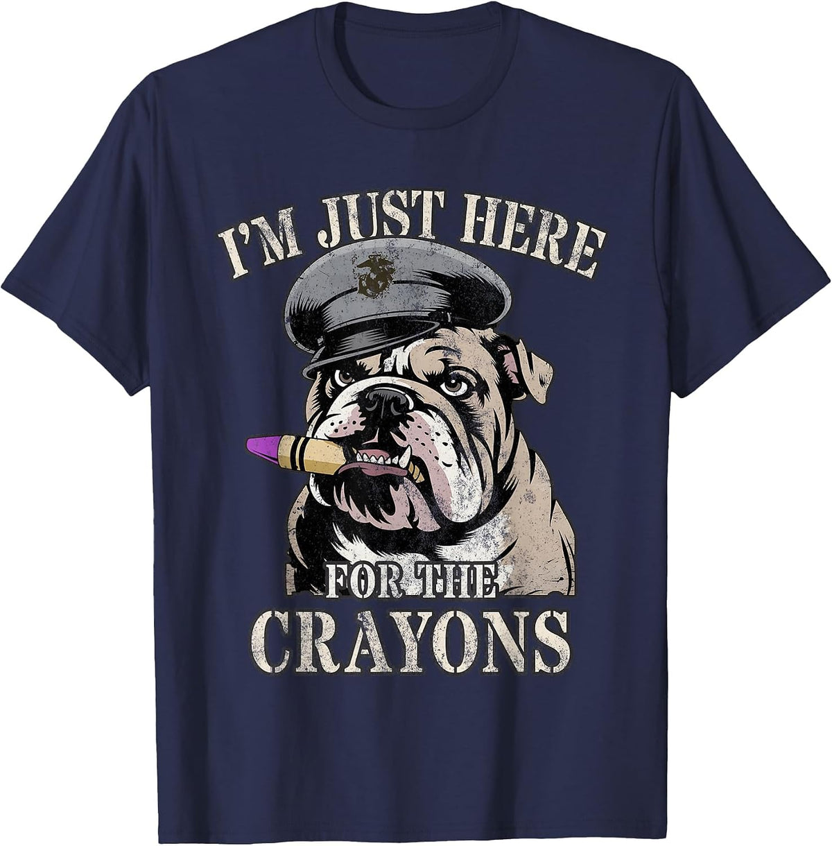 Sarcastic I'm JUST HERE for Crayons Eater Corps Jarhead Crew T-Shirt - Navy Blue