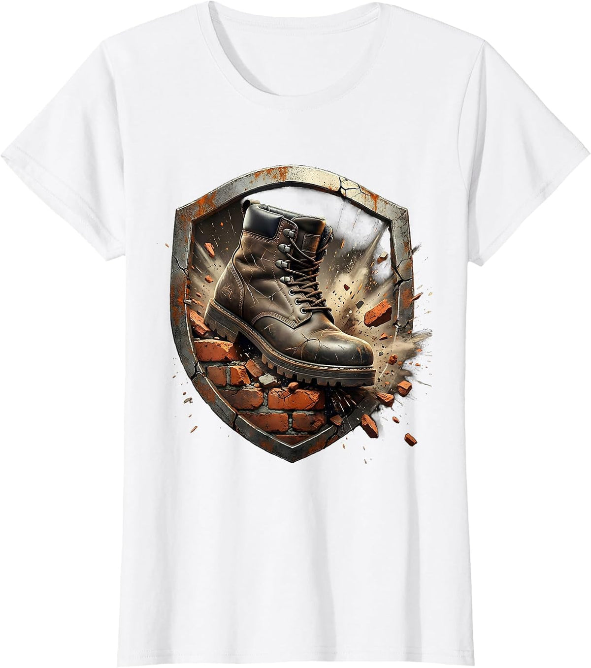 Steel-Toed Boot Crushing Brick Graphic Tee T-Shirt - White