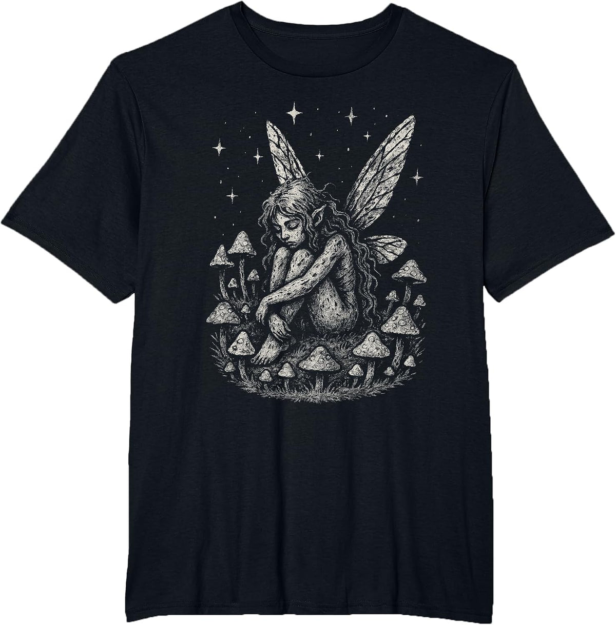 Fairy Elf Grunge Dark Fairycore Mushroom Forest Alt Goth T-Shirt - Black
