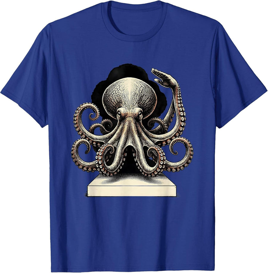 Saluting Octopus Distressed Sea Monster Fan T-Shirt - Royal Blue