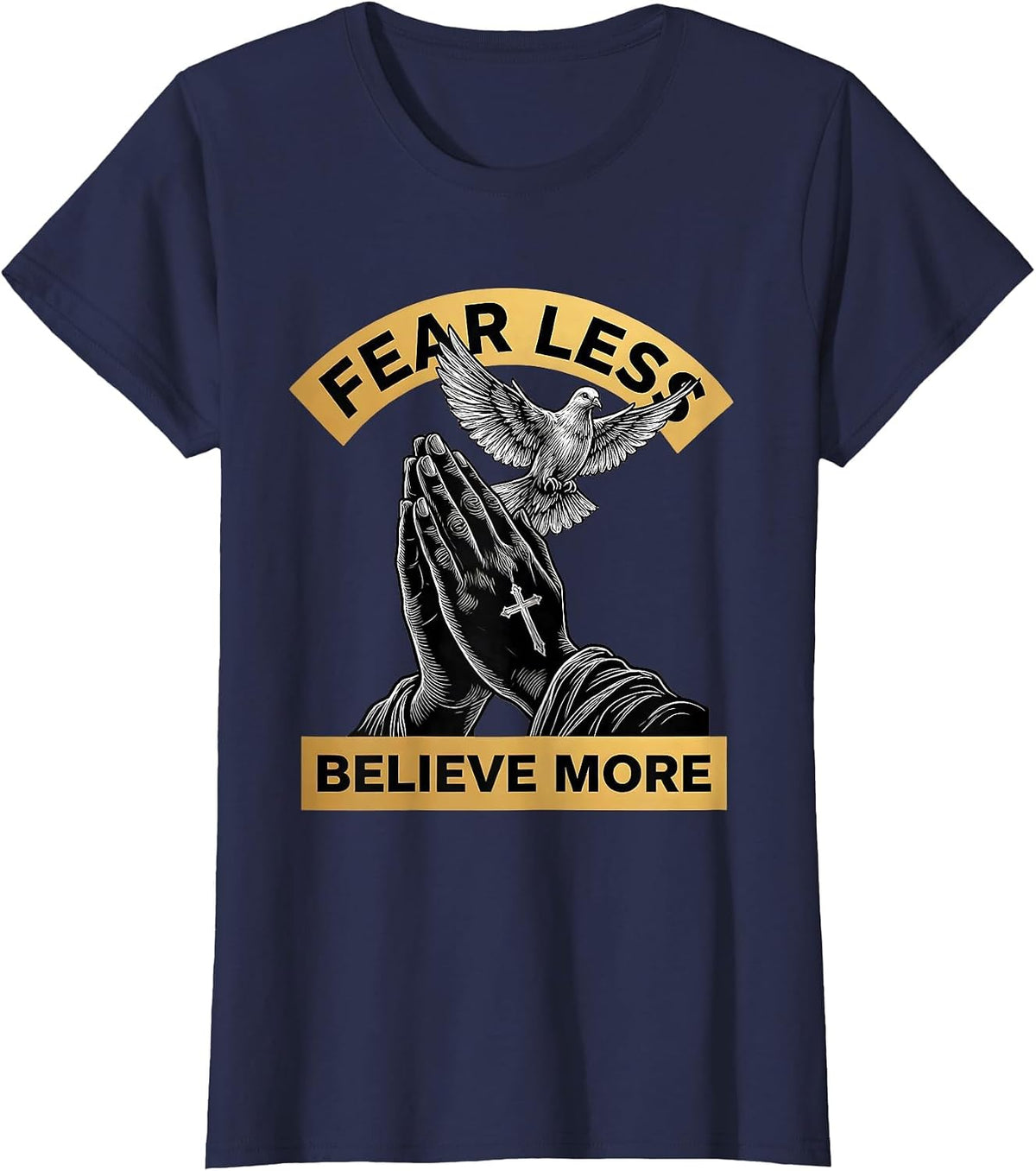 Women's Fear Less Believe More Faith Over Fear Design T-Shirt - Navy Blue