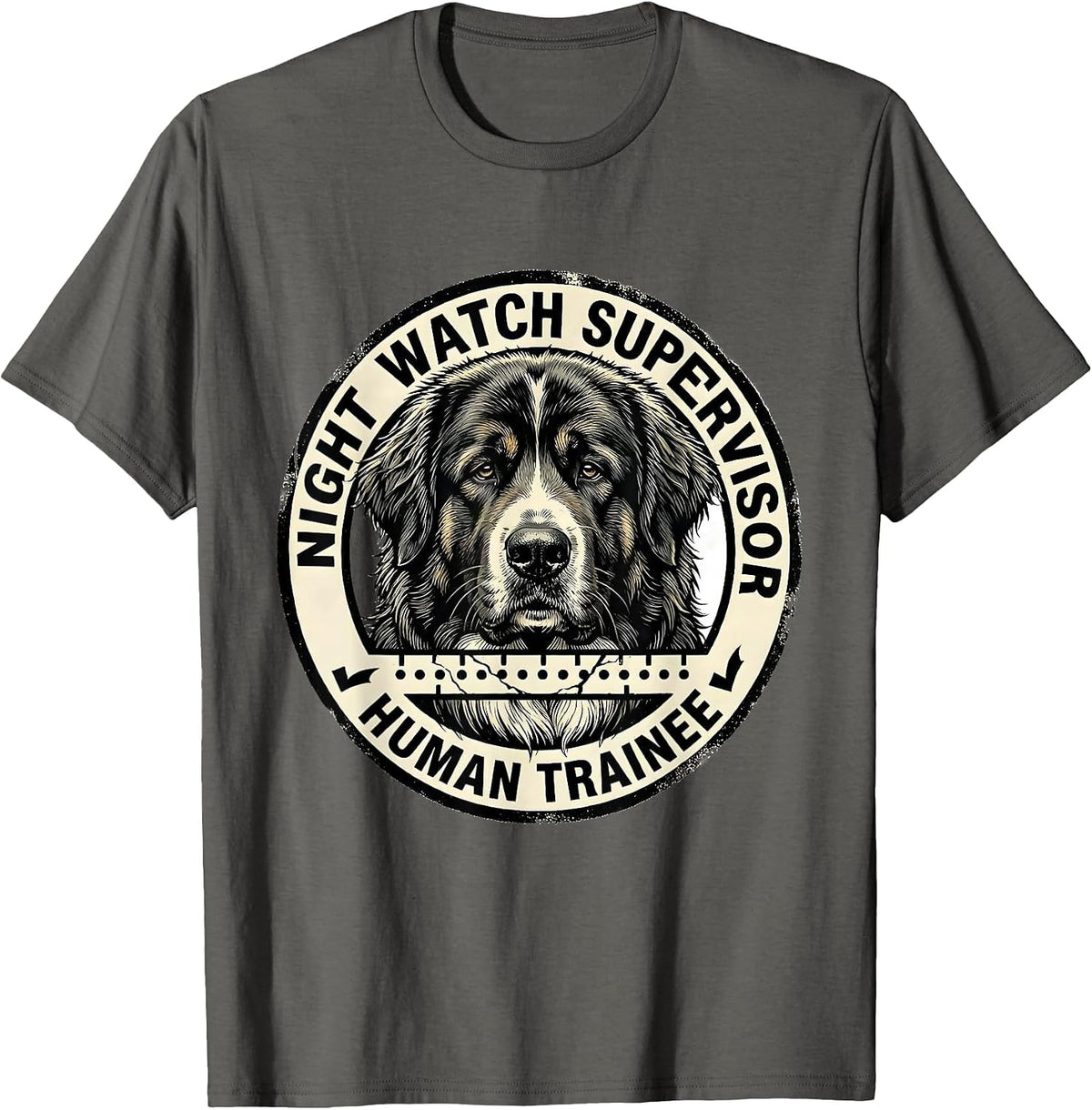Night Watch Supervisor, Human Trainee Funny Great Pyrenees T-Shirt - Asphalt Grey