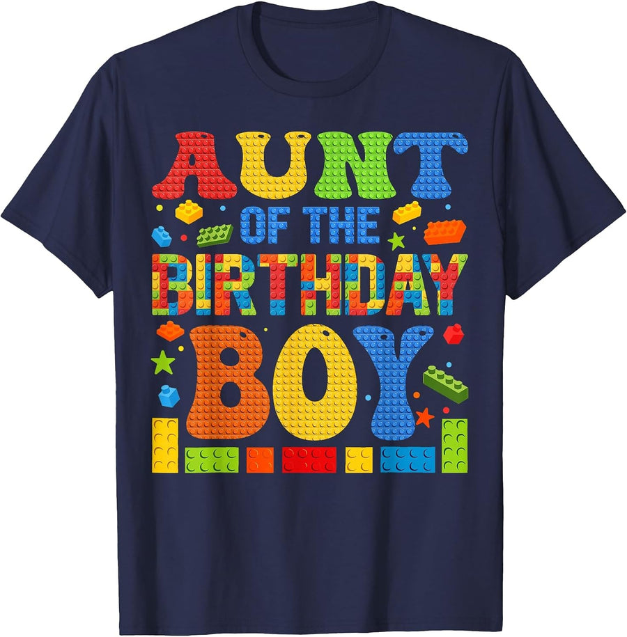 Aunt of The Birthday Boy Building Block Birthday Party T-Shirt - Navy Blue