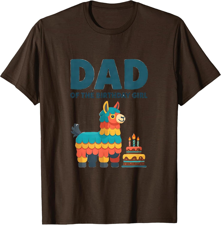 Men's Dad Of The Birthday Girl Funny Llama Pinata Party Family T-Shirt - Brown