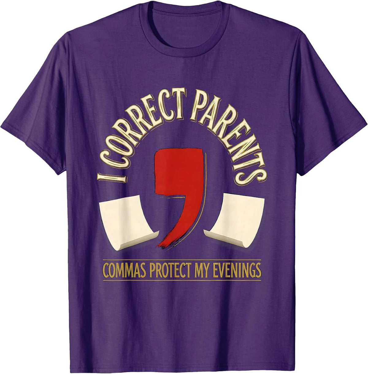 I Correct Parents Commas Protect My Evenings Funny Grammar T-Shirt - Purple
