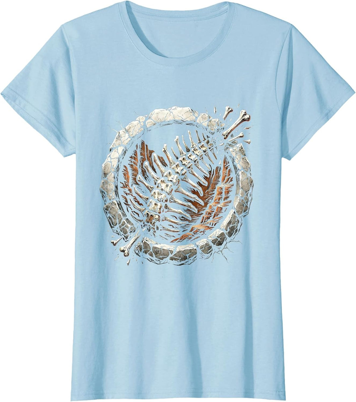 Fossilized Dinosaur Spine Cliff Face Illustration T-Shirt - Baby Blue